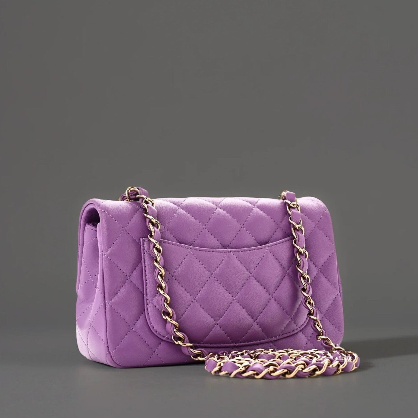 Lambskin Quilted Mini Rectangular Flap Purple
