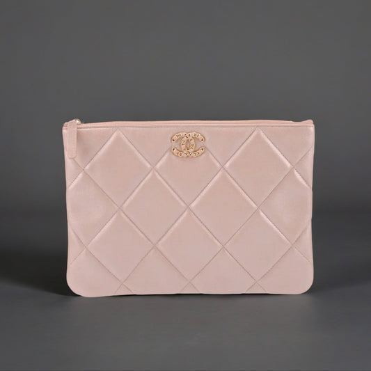 Goatskin Quilted Large Chanel 19 Cosmetic Case Rose