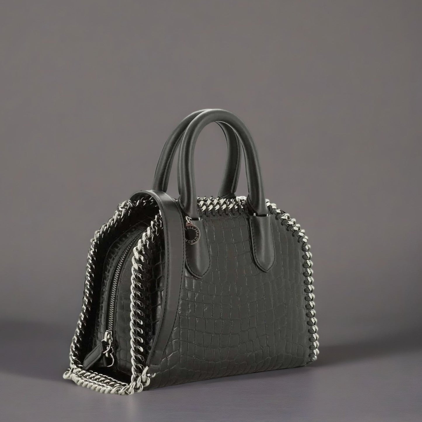 Stella McCartney Falabella Box Top Handle Bag Crocodile Embossed Faux Leather