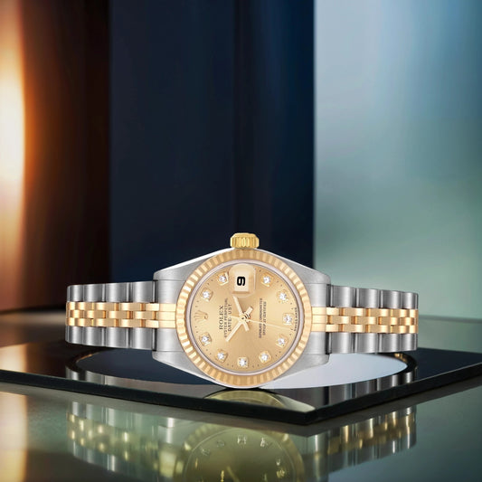 Rolex Datejust 26mm Steel Yellow Gold Champagne Diamond Dial Ladies Watch