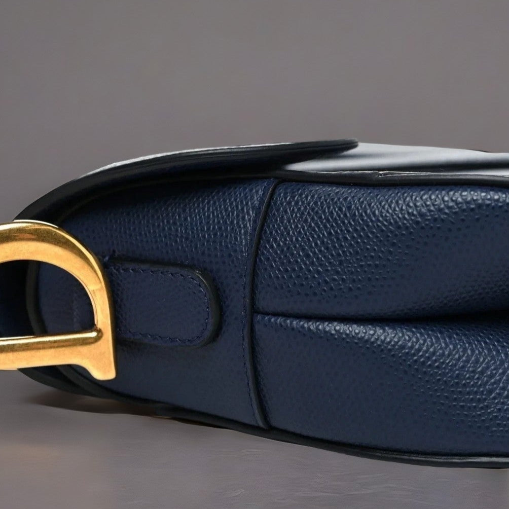 Grained Calfskin Saddle Bag Navy