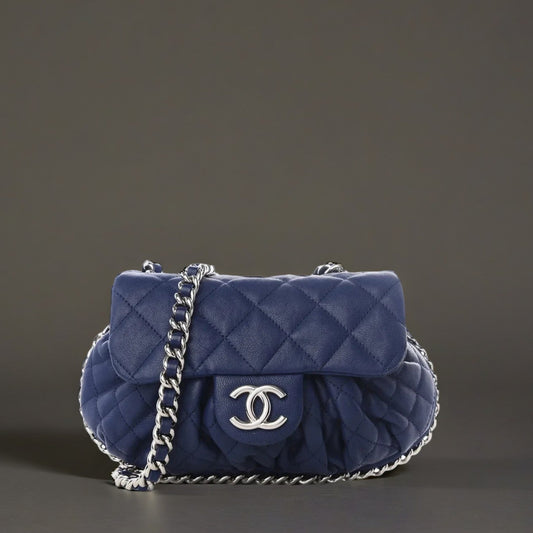 Washed Lambskin Quilted Mini Chain Around Messenger Blue