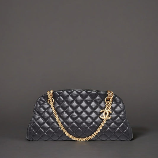 Black Quilted Calfskin Leather Just Mademoiselle Bowling Bag