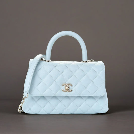 Caviar Quilted Mini Coco Handle Flap Light Blue