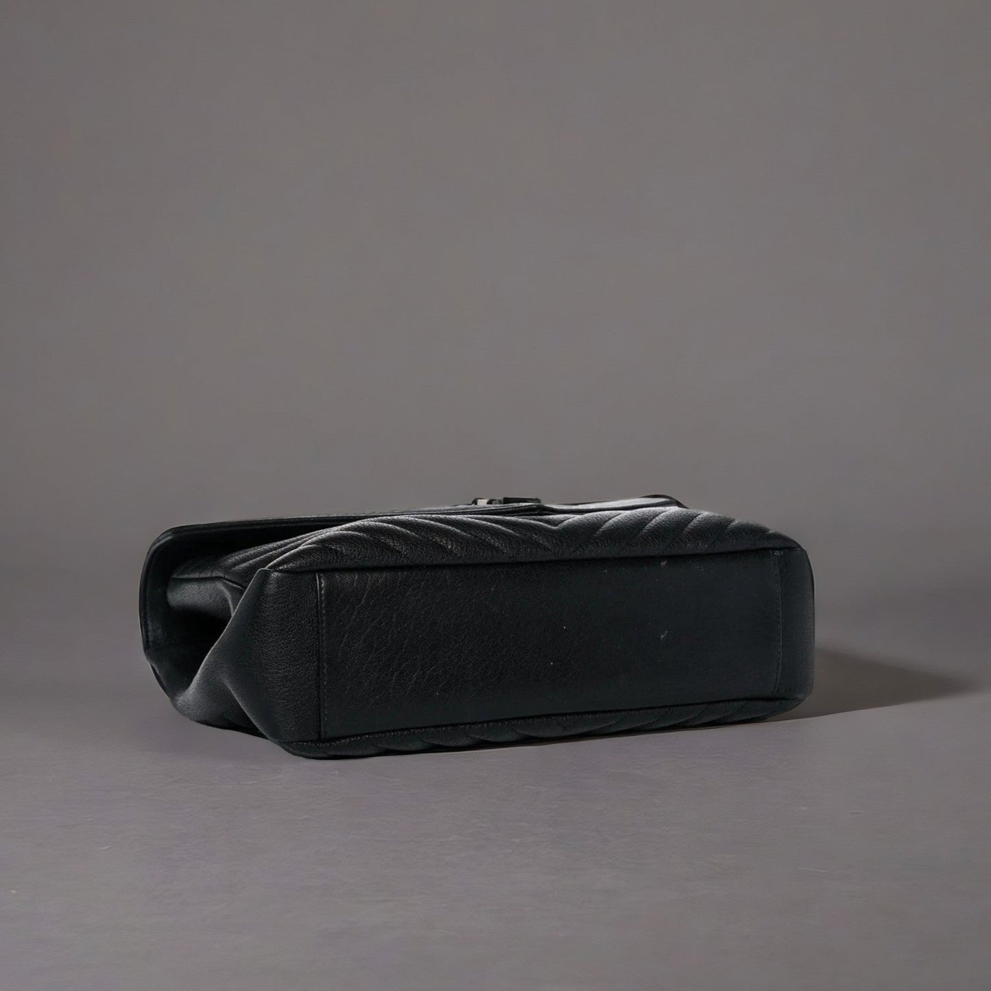 Sheepskin Matelasse Chevron Monogram Large College Satchel Black