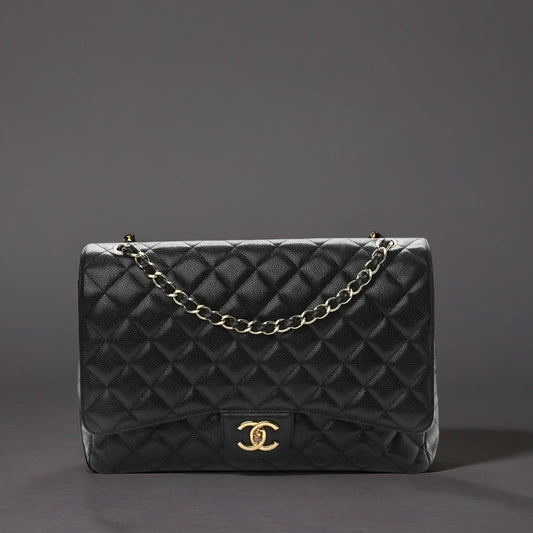 Caviar Quilted Maxi Double Flap Black