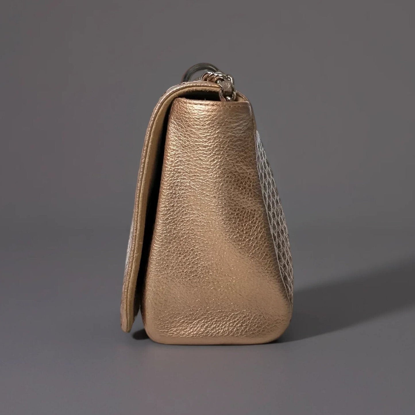 CAROLINA HERRERA GOLD QUILTED LEATHER FLAP CHAIN SHOULDER BAG