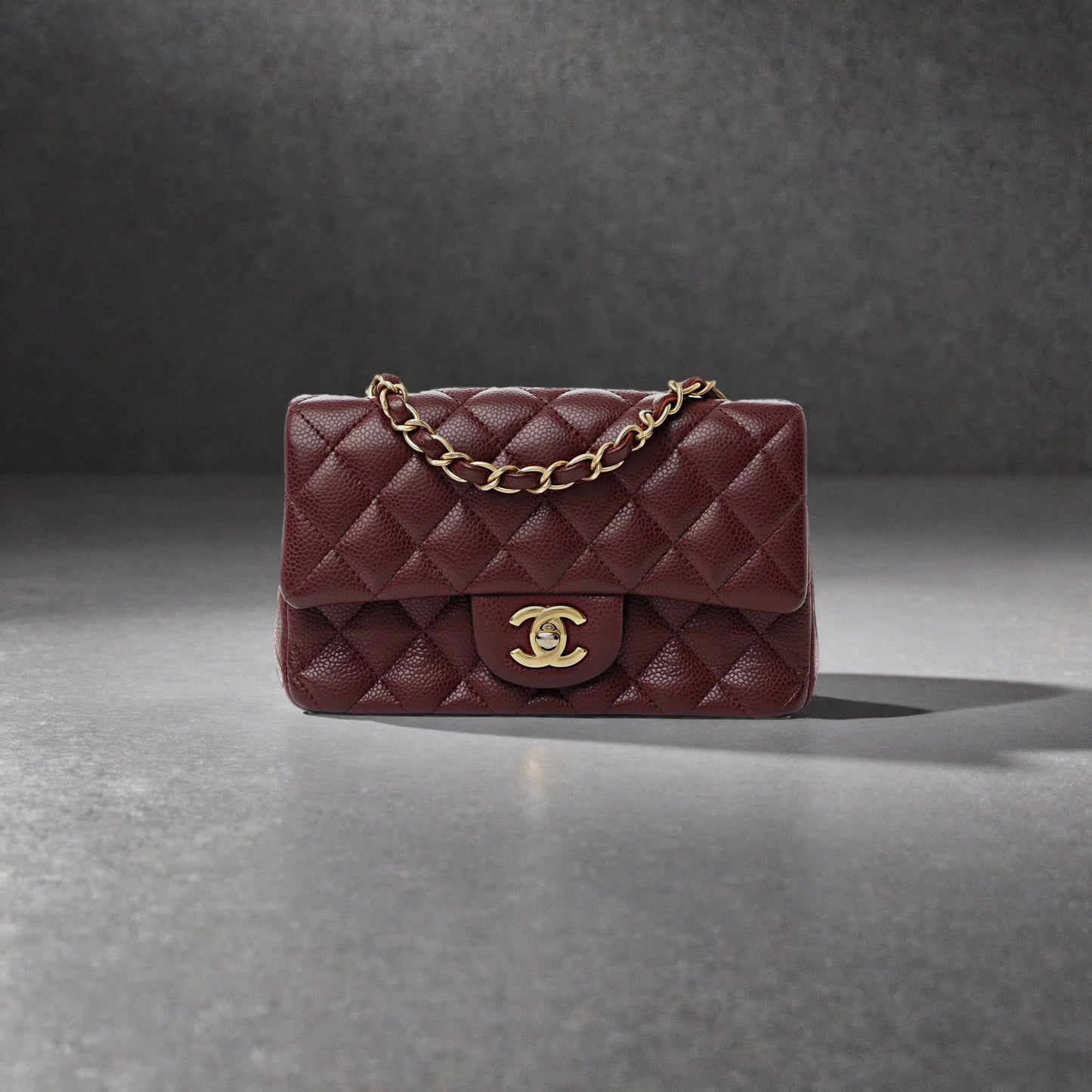 Caviar Quilted Mini Rectangular Flap Dark Red