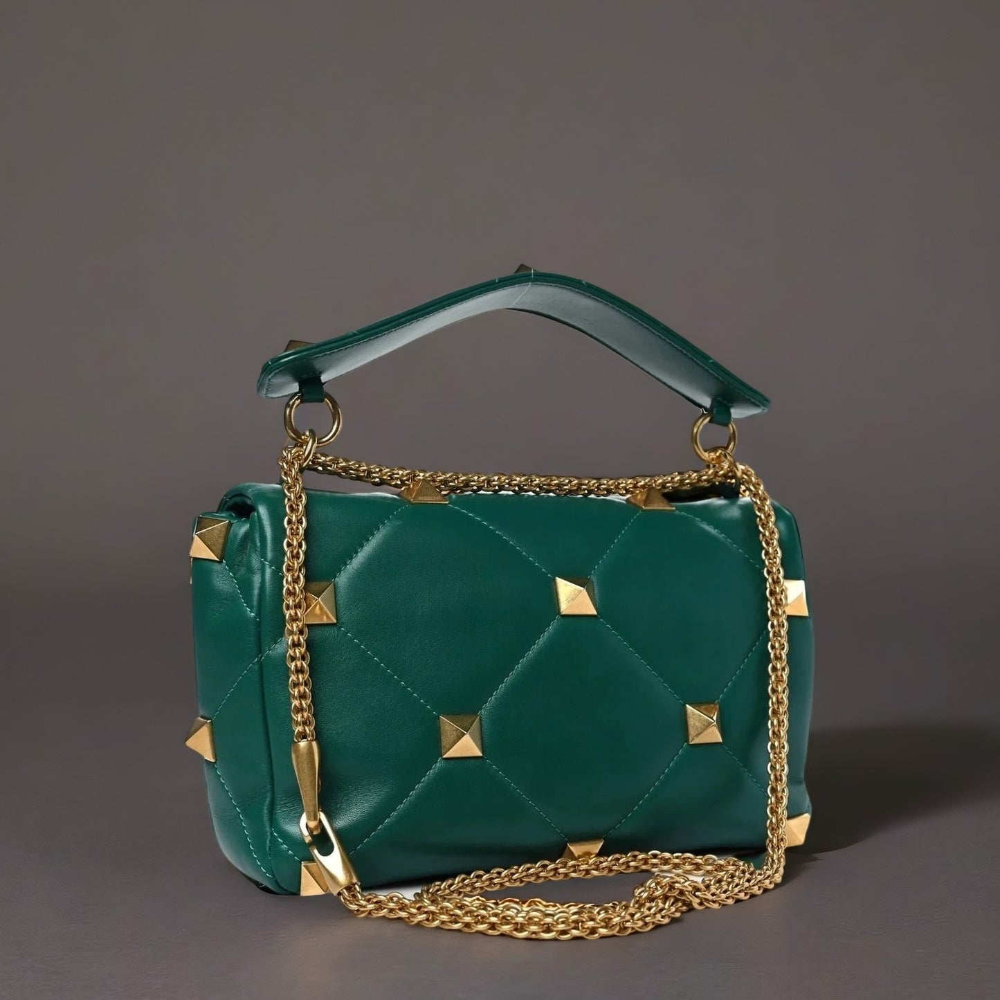 Nappa Large Roman Stud Shoulder Bag Jungle