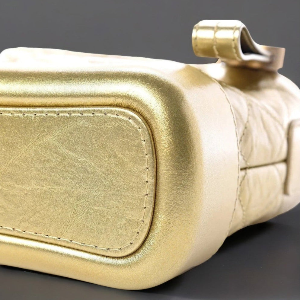 Metallic Aged Calfskin Quilted Small Gabrielle Hobo Gold