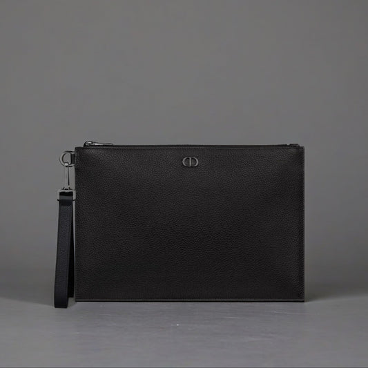 A4 Pouch Black Grained Calfskin with CD Icon Signature