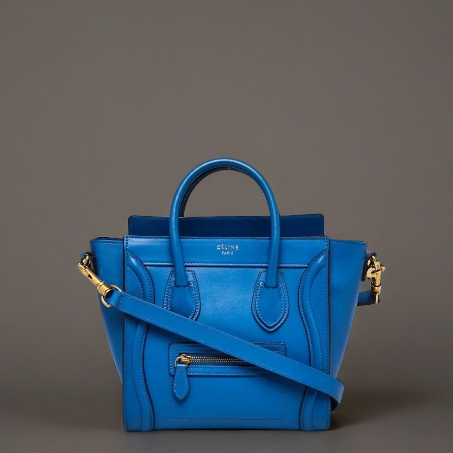 Blue Smooth Leather Nano Luggage Tote Bag