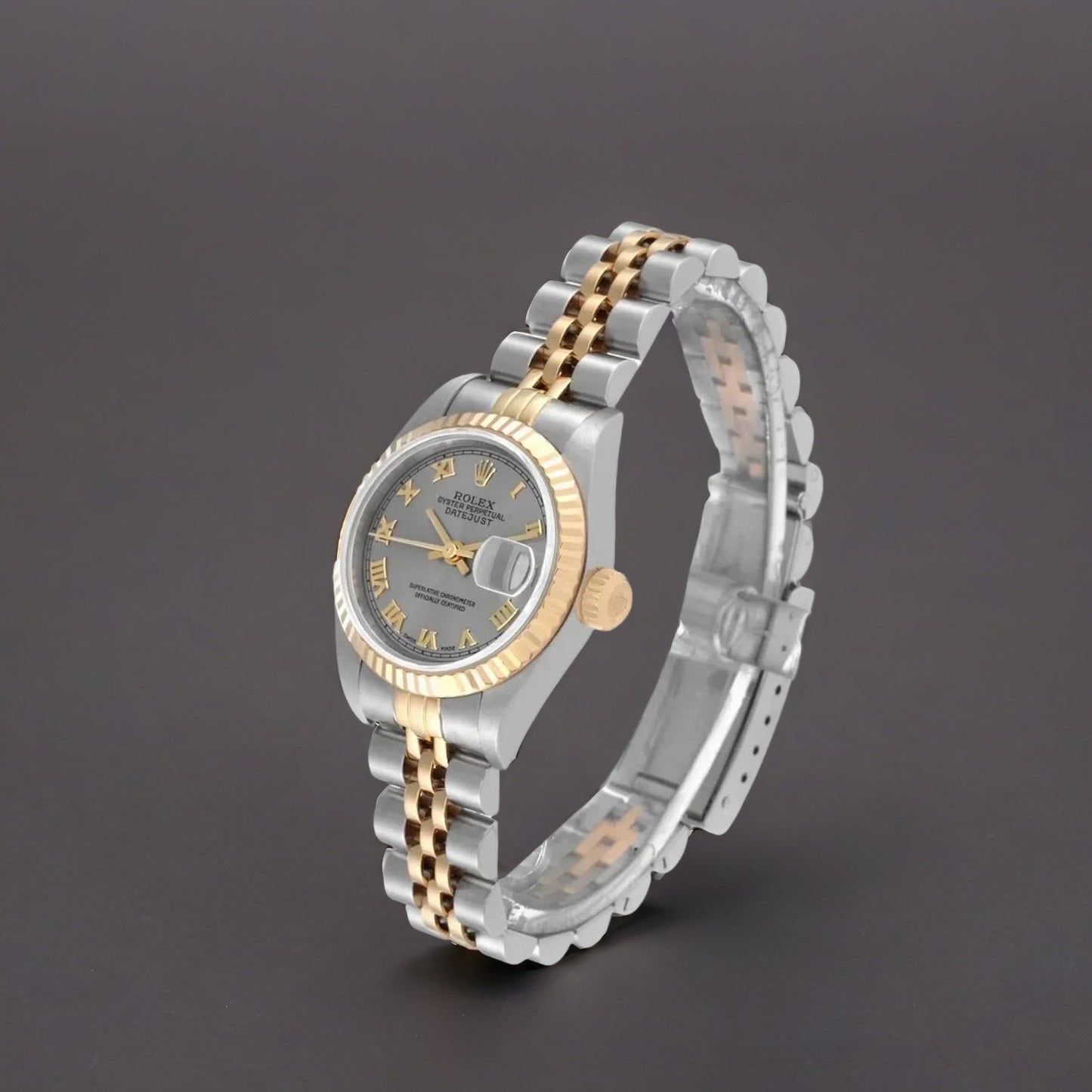 Rolex Datejust Steel 26mm Yellow Gold Slate Roman Dial Ladies Watch