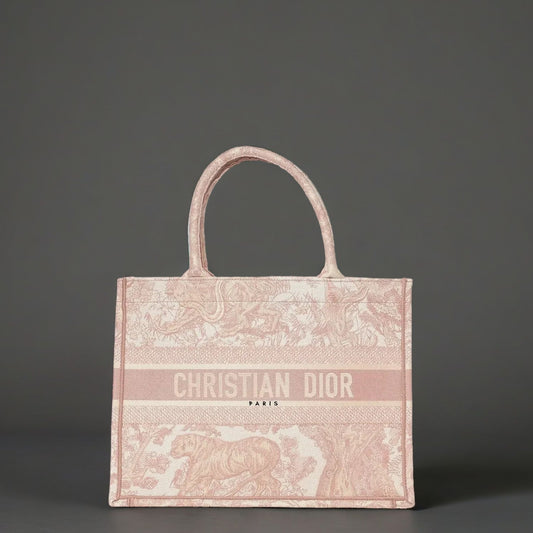 Canvas Embroidered Medium Dioriviera Toile De Jouy Book Tote Rose