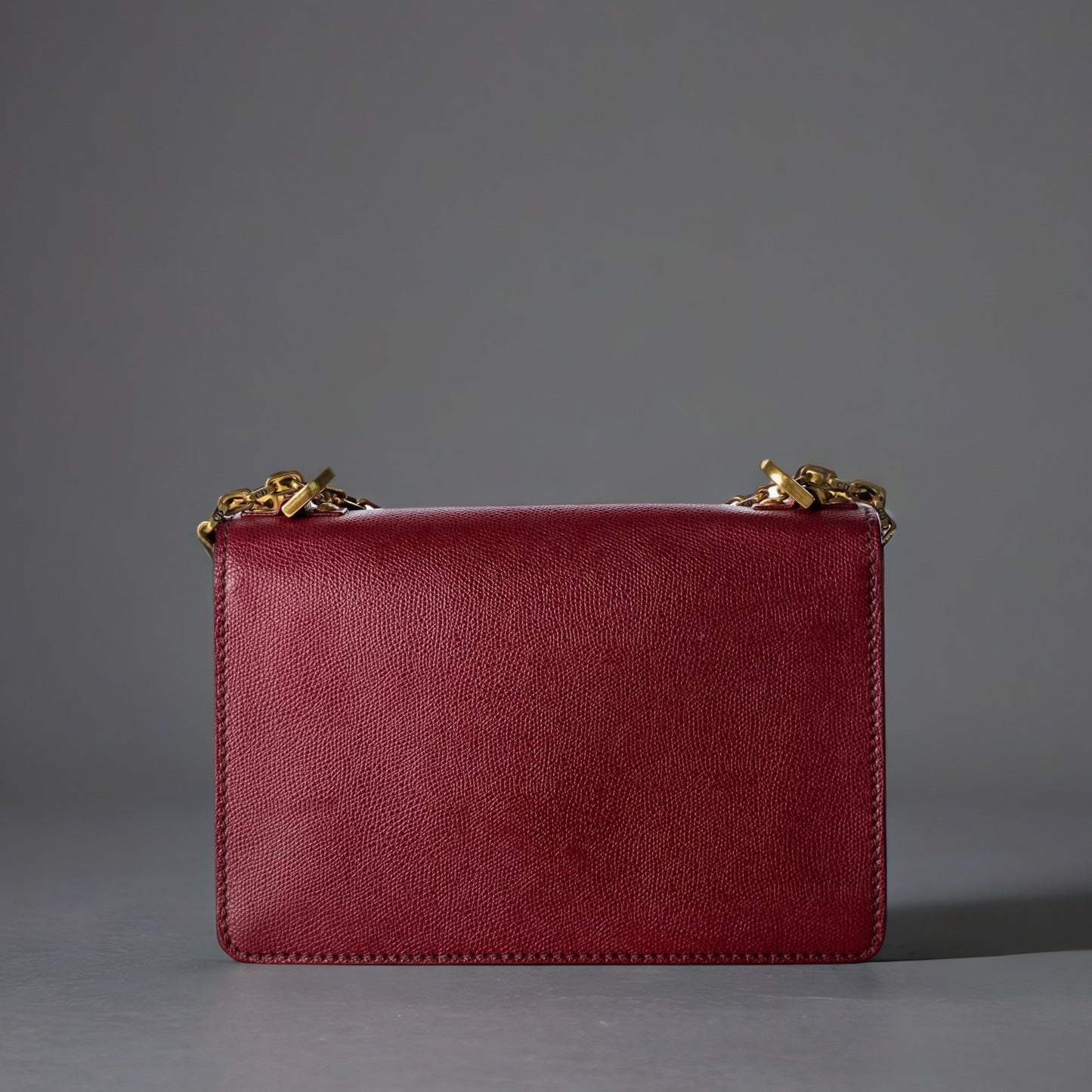 J'Adior Chain Flap Bag Dark Red Grained Leather