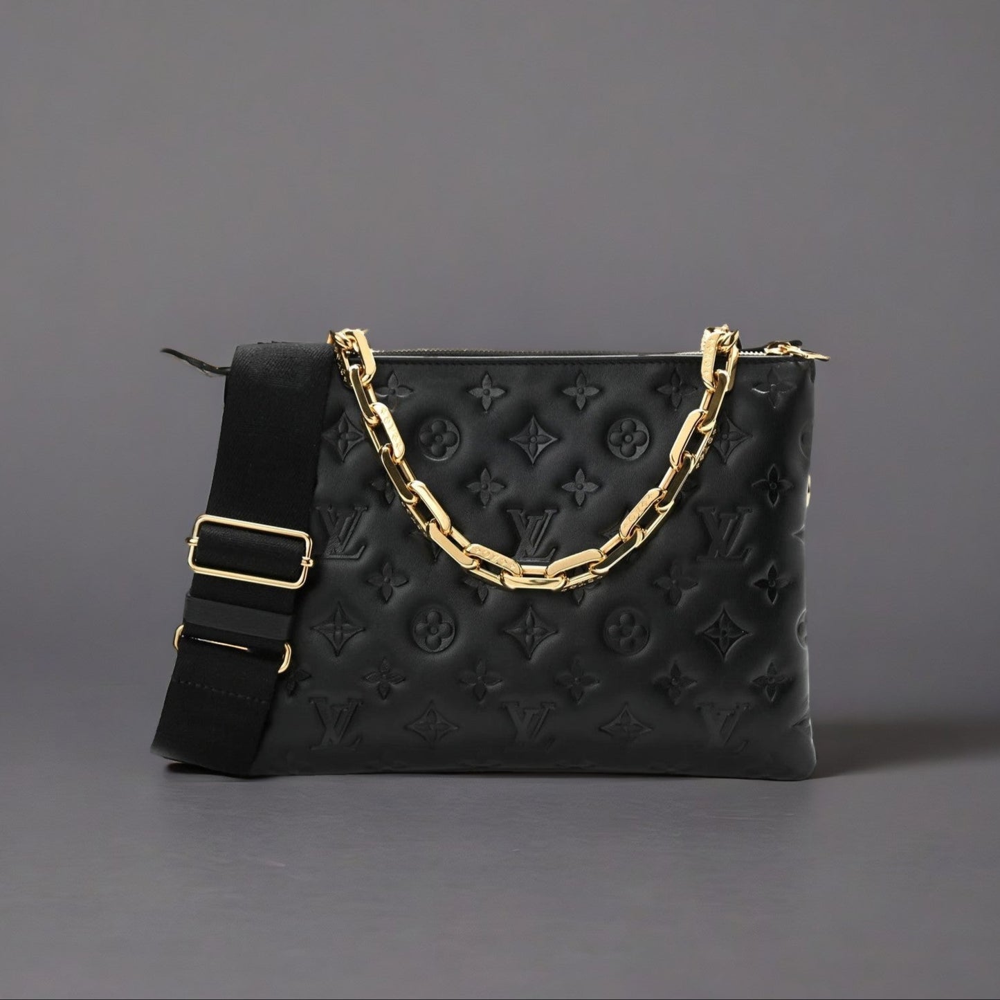 Lambskin Embossed Monogram Coussin PM Black