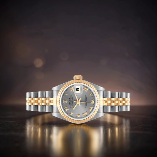 Rolex Datejust Steel 26mm Yellow Gold Slate Roman Dial Ladies Watch