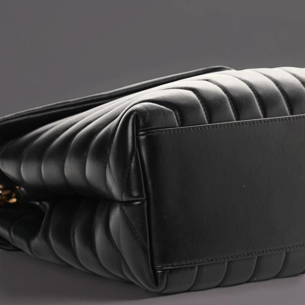 Calfskin Y Quilted Monogram Medium Loulou Chain Satchel Black