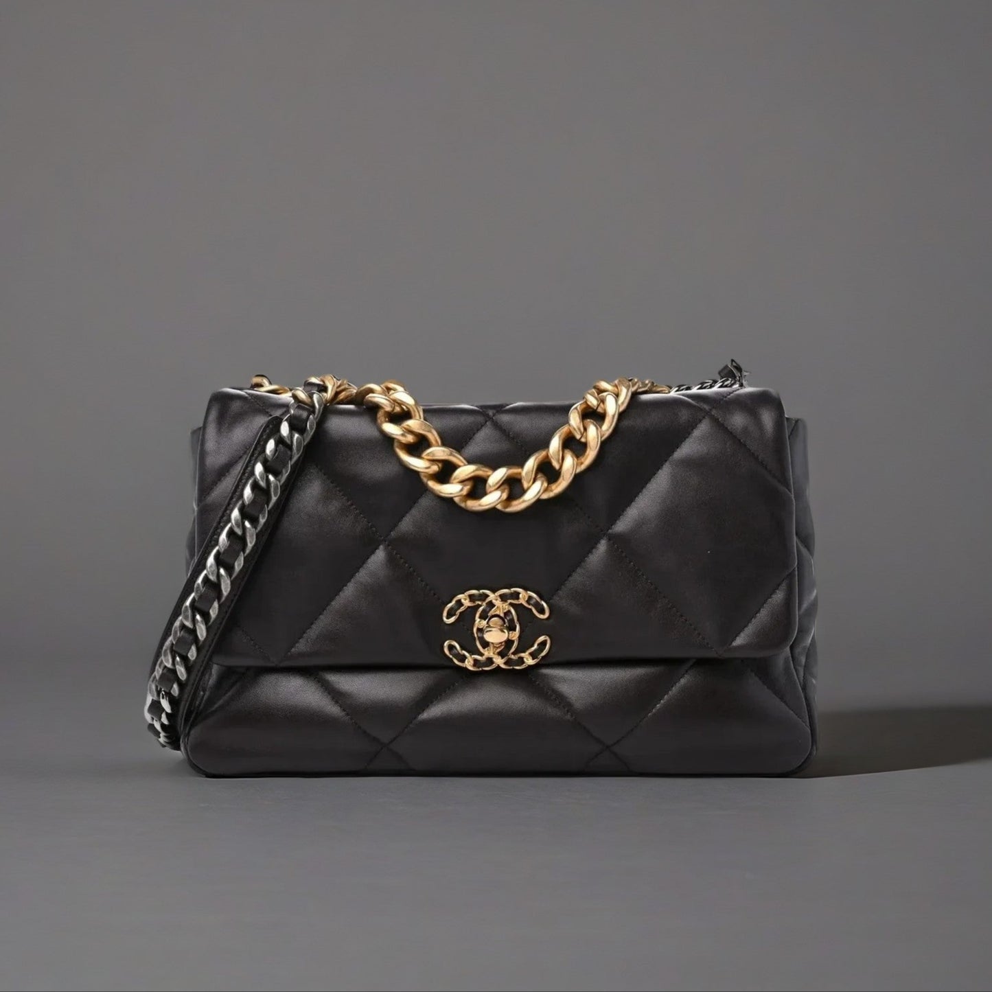 Lambskin Quilted Large Chanel 19 Flap Dark Brown