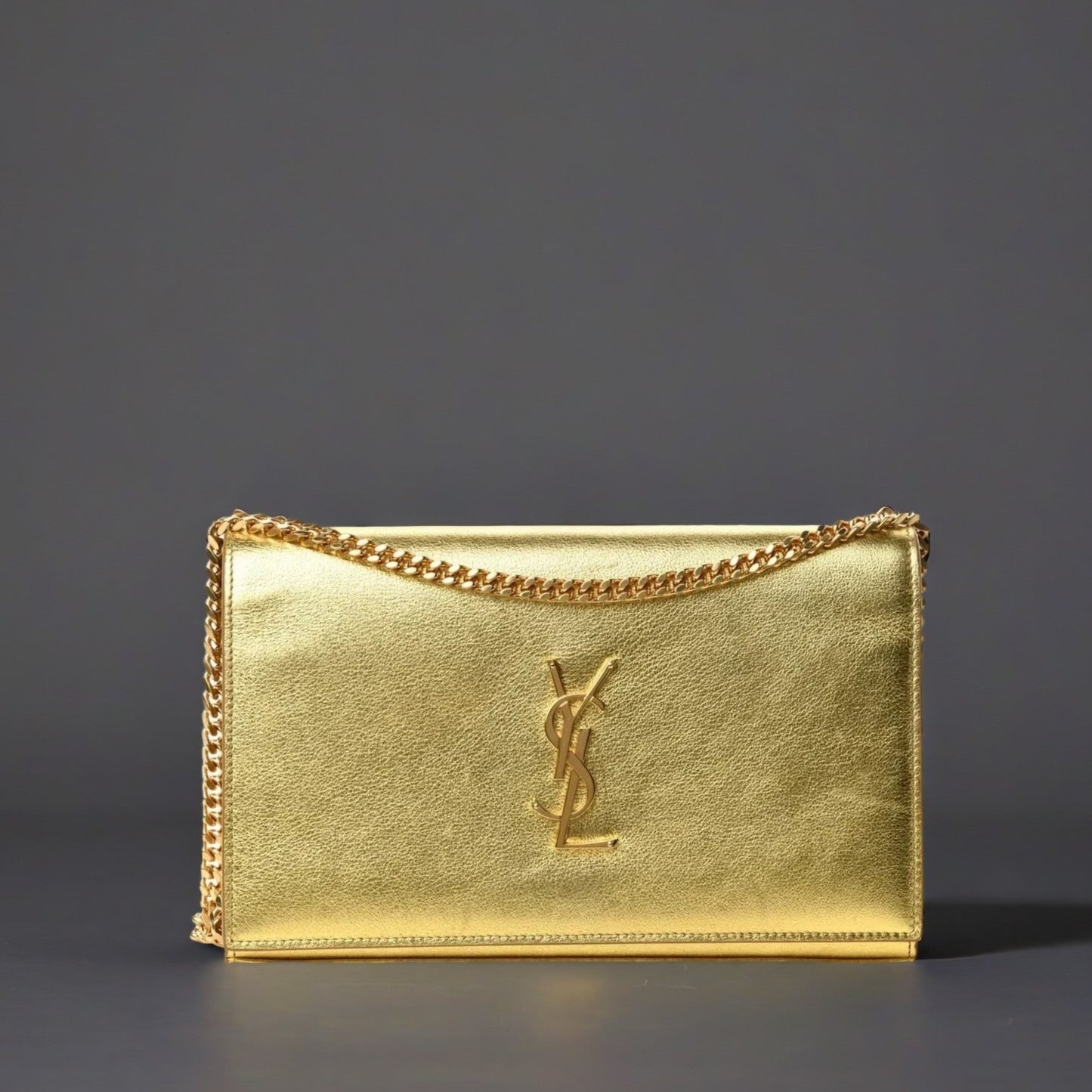 Metallic Calfskin Monogram Chain Wallet Gold