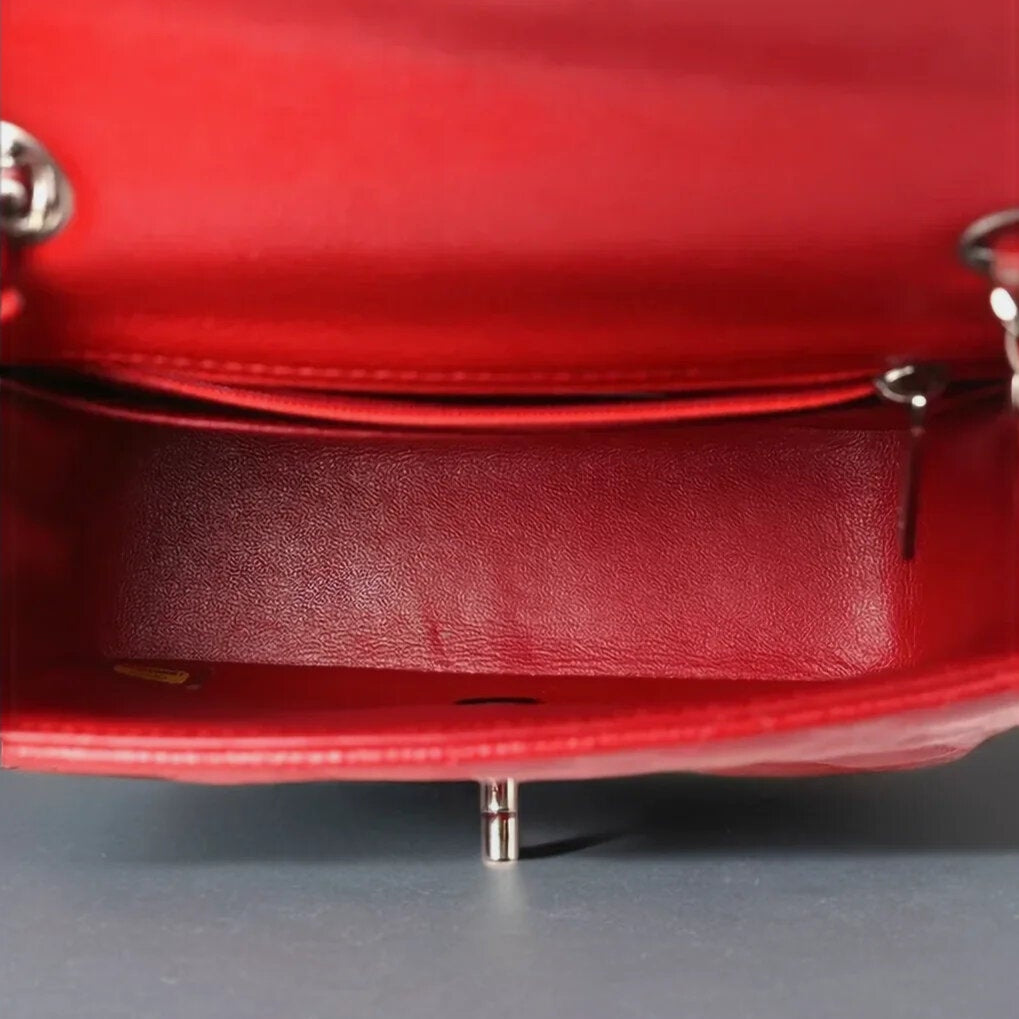 Caviar Quilted Mini Square Flap Red