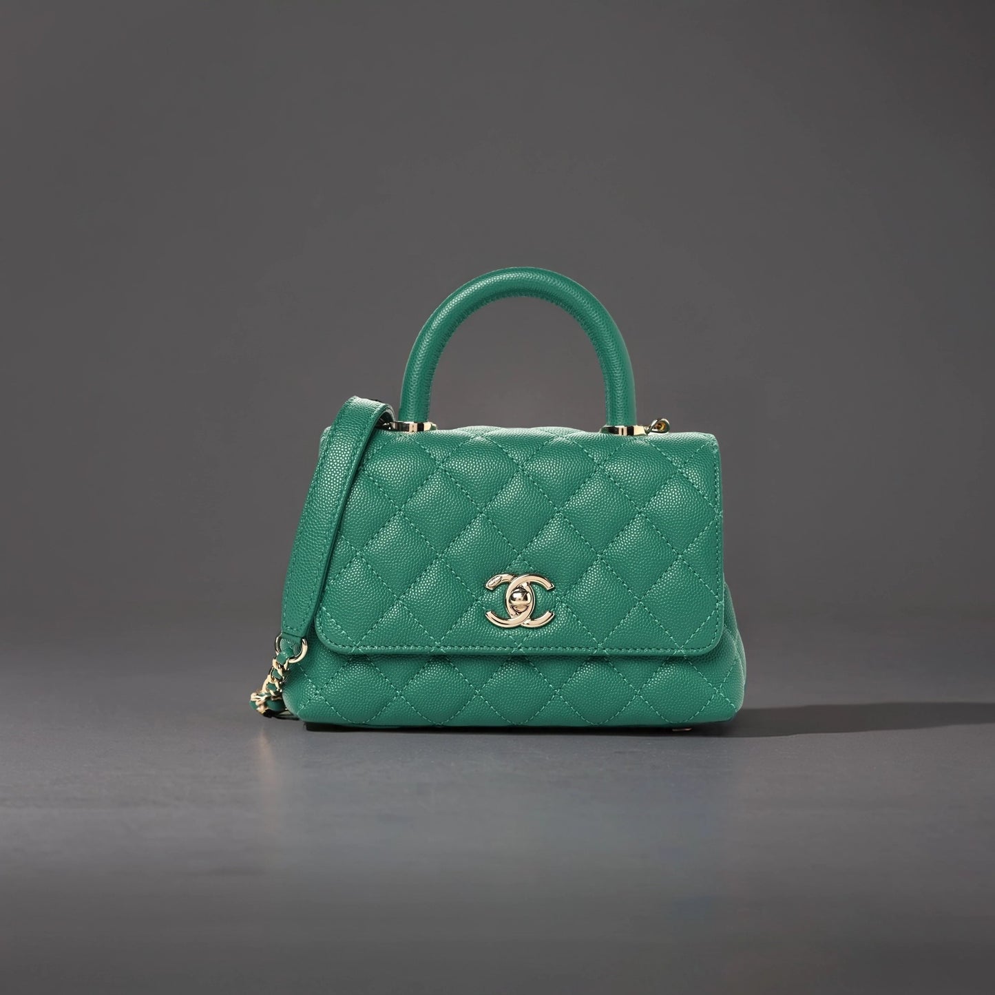 Caviar Quilted Extra Mini Coco Handle Flap Green