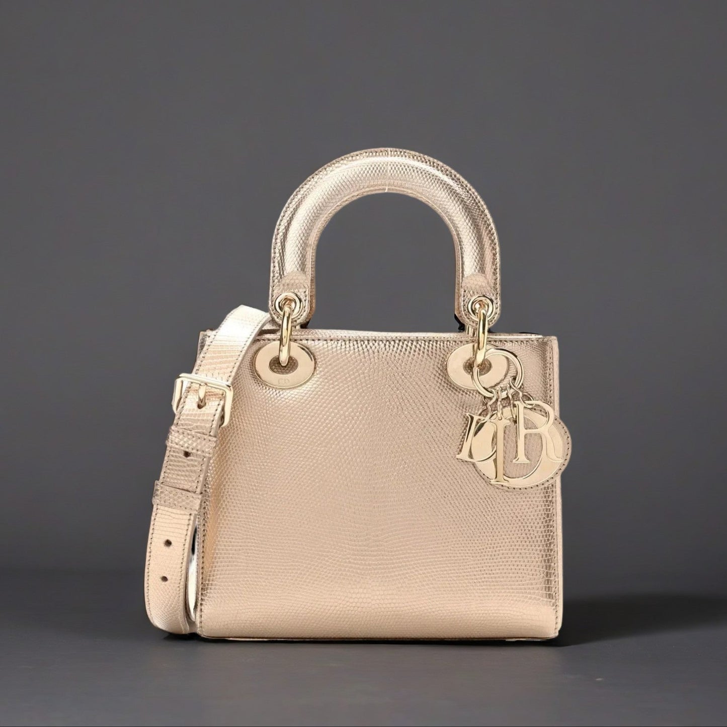 Metallic Lizard Small Lady Dior Gold