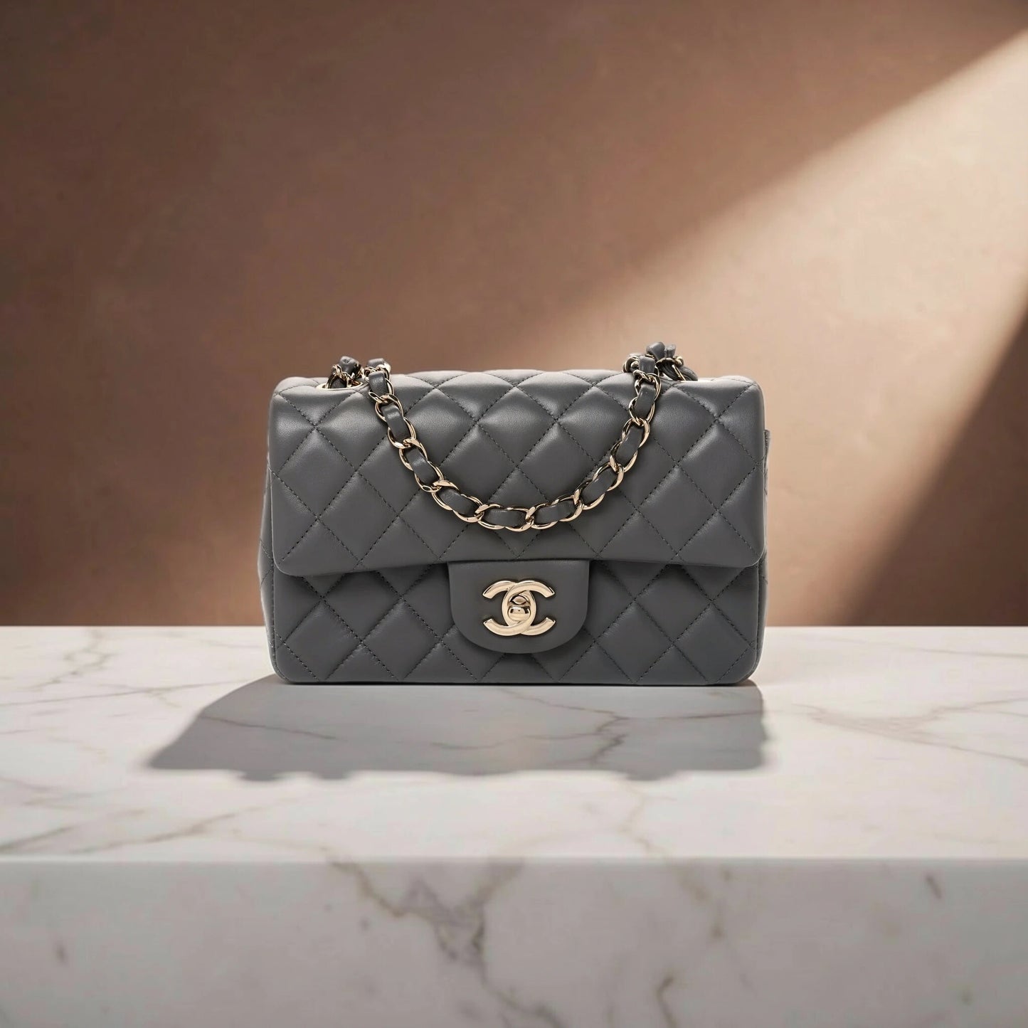 Lambskin Quilted Mini Rectangular Flap Grey