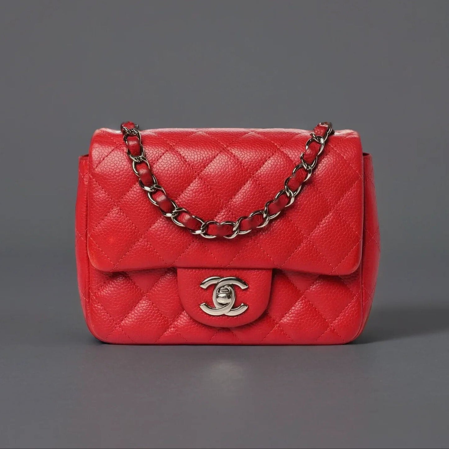 Caviar Quilted Mini Square Flap Red