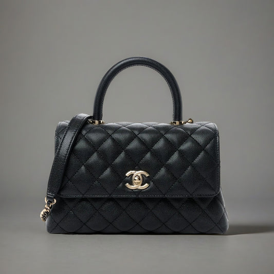 Caviar Quilted Mini Coco Handle Flap Black