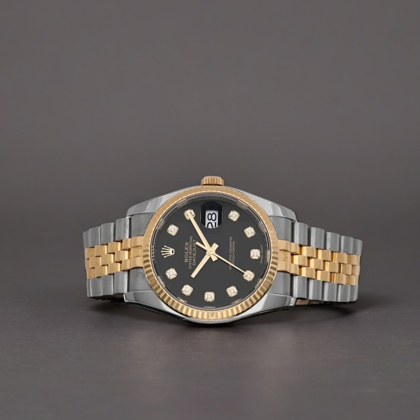 18K Yellow Gold Diamond 36mm Oyster Perpetual Datejust Watch Black