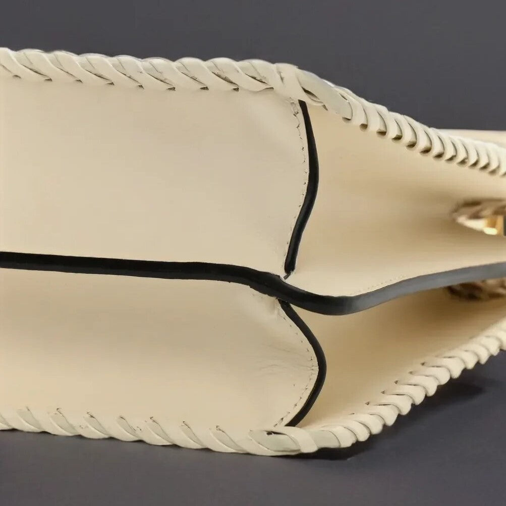 Vitello King Ceylon Shiny Nappa Woven Medium Peekaboo I SEE U Satchel White Ice