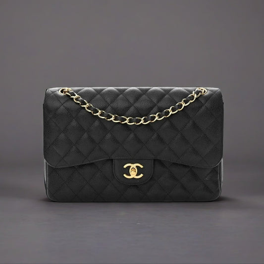 Caviar Quilted Jumbo Double Flap Black