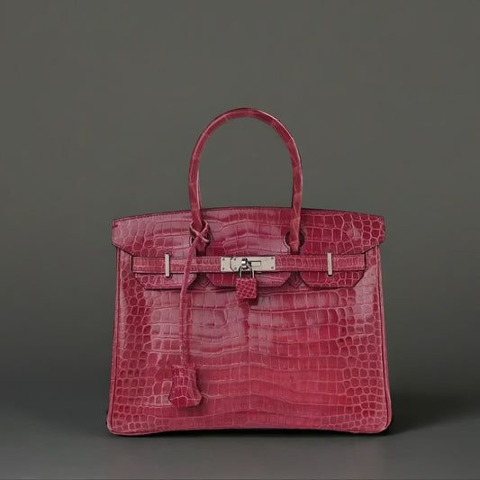 Shiny Porosus Crocodile Birkin 30 Rose Tyrien