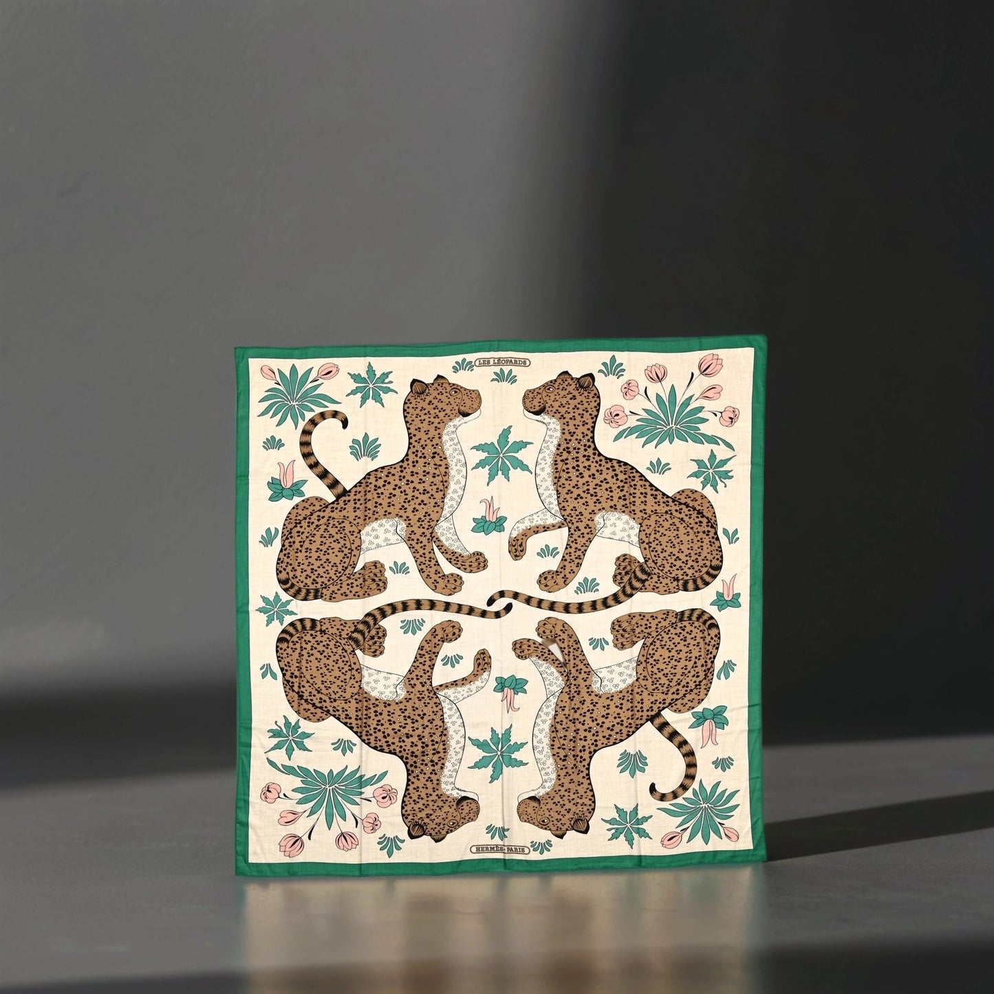 Cashmere Silk Les Leopards Shawl 140 Naturel Vert Havana