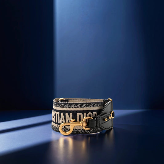 Canvas Embroidered Shoulder Strap Black