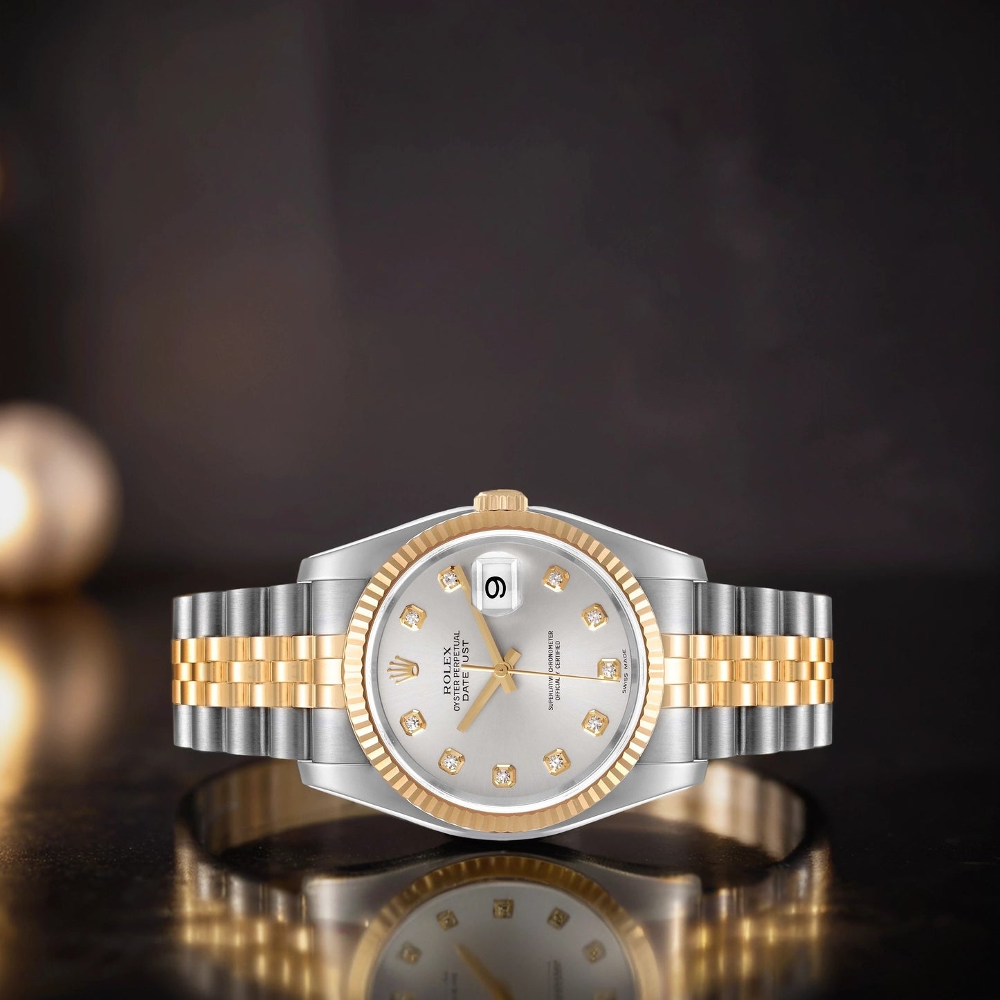 Rolex Datejust 36mm Steel Yellow Gold Slate Diamond Dial Watch
