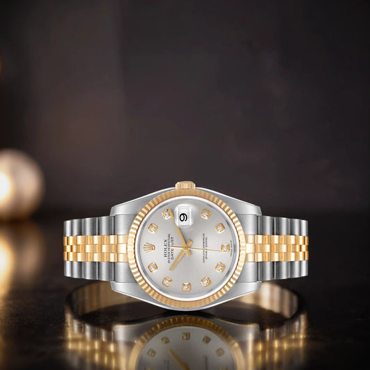 Rolex Datejust 36mm Steel Yellow Gold Slate Diamond Dial Watch