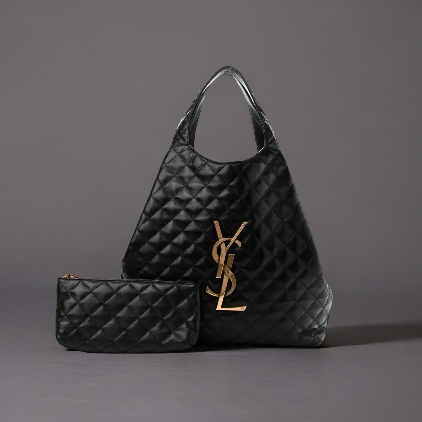 Lambskin Quilted Maxi Icare Shopping Tote Black