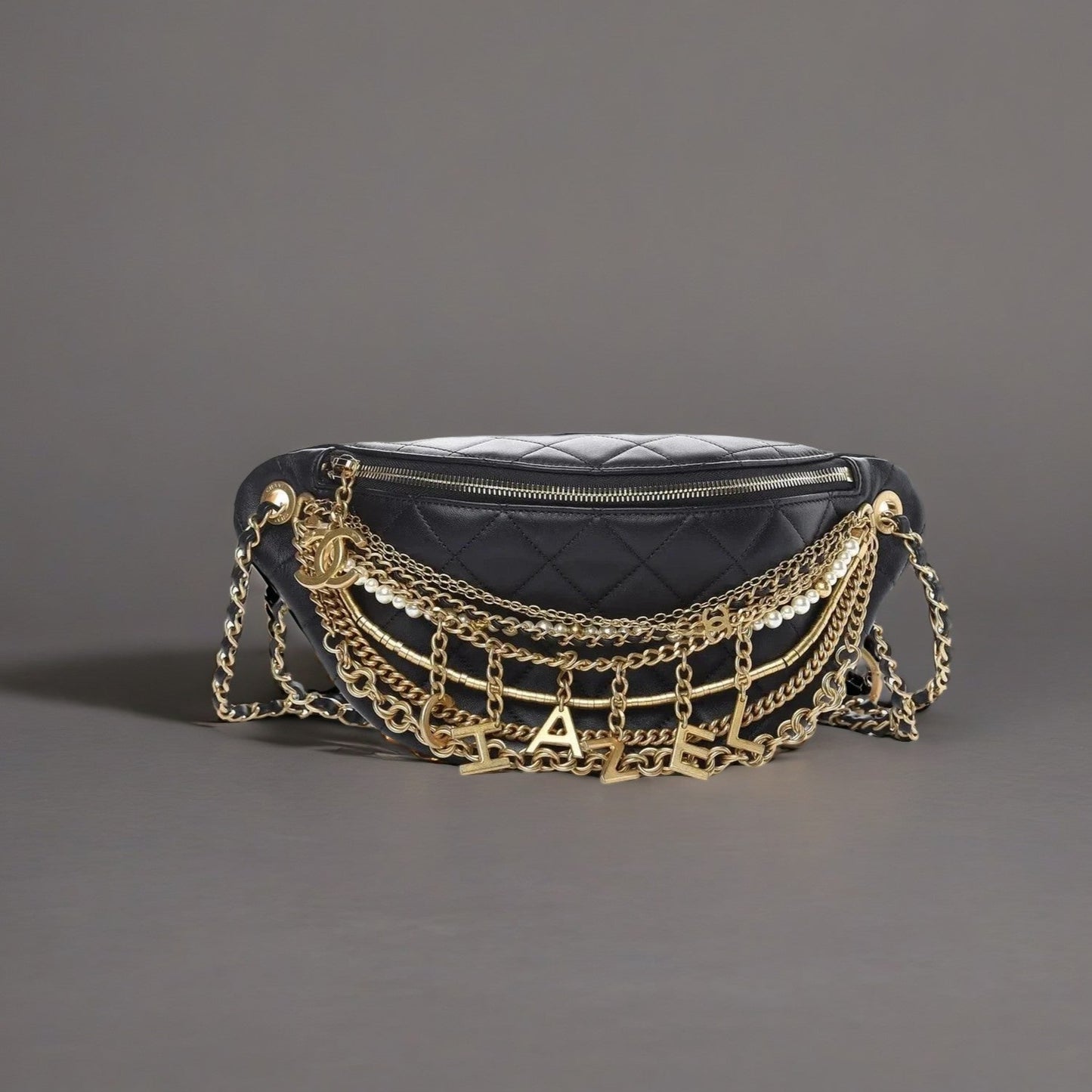 Lambskin Quilted All About Chains Waist Belt Bag Black