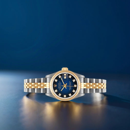 Rolex Datejust 26mm Steel Yellow Gold Blue Vignette Diamond Dial Watch