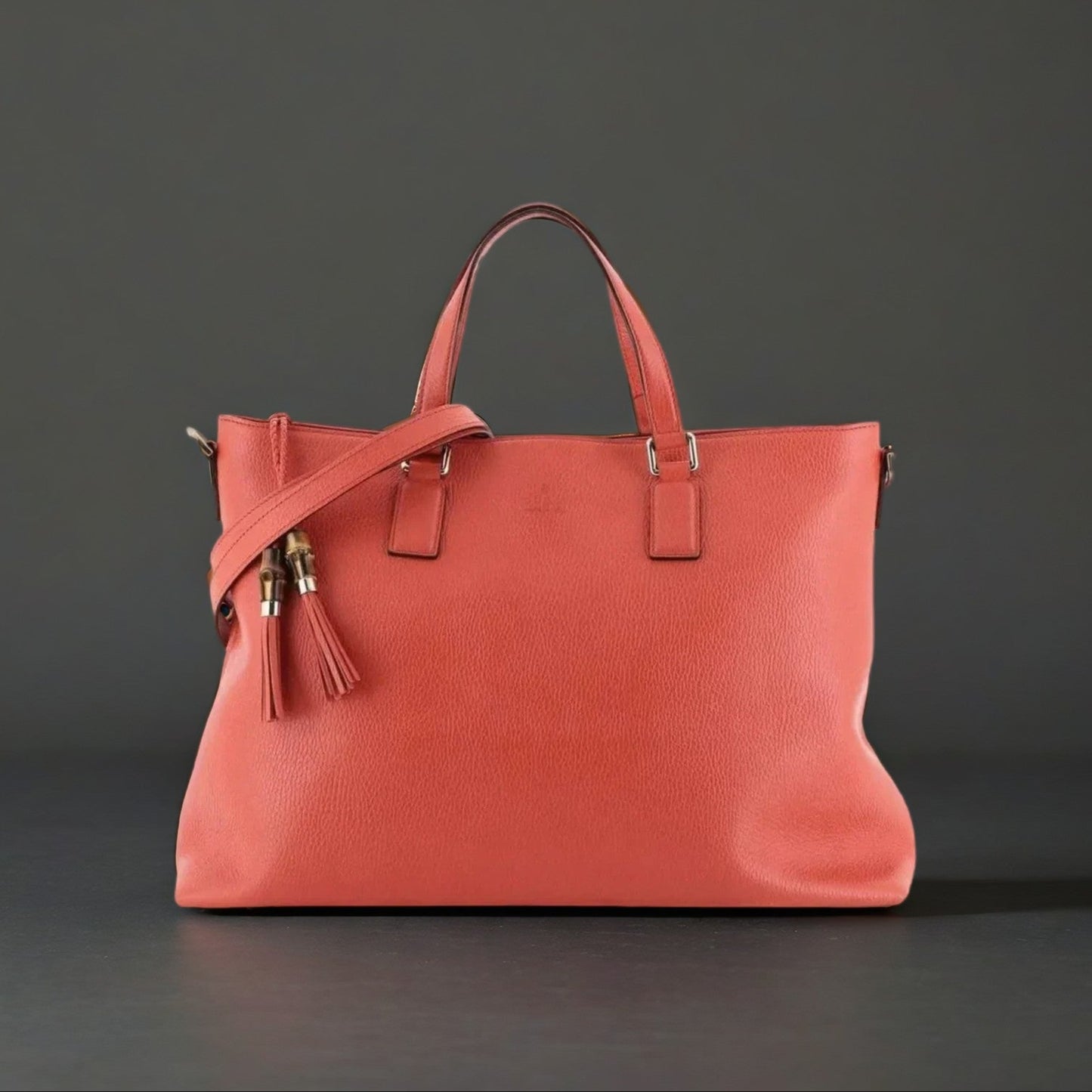 Bamboo Tassel Convertible Zip Tote Leather Large