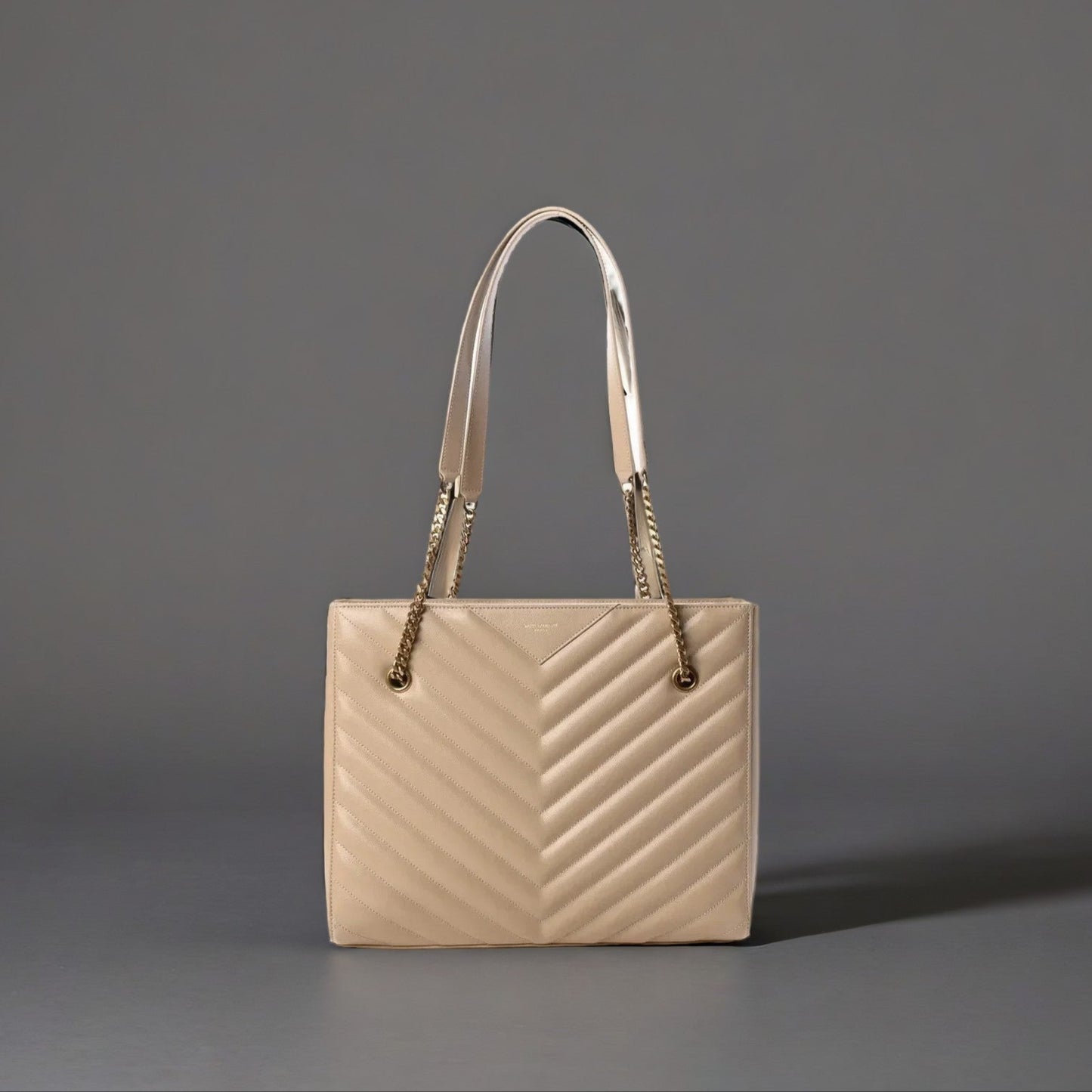 Grain De Poudre Matelasse Chevron Medium Tribeca Shopping Bag Nude Powder