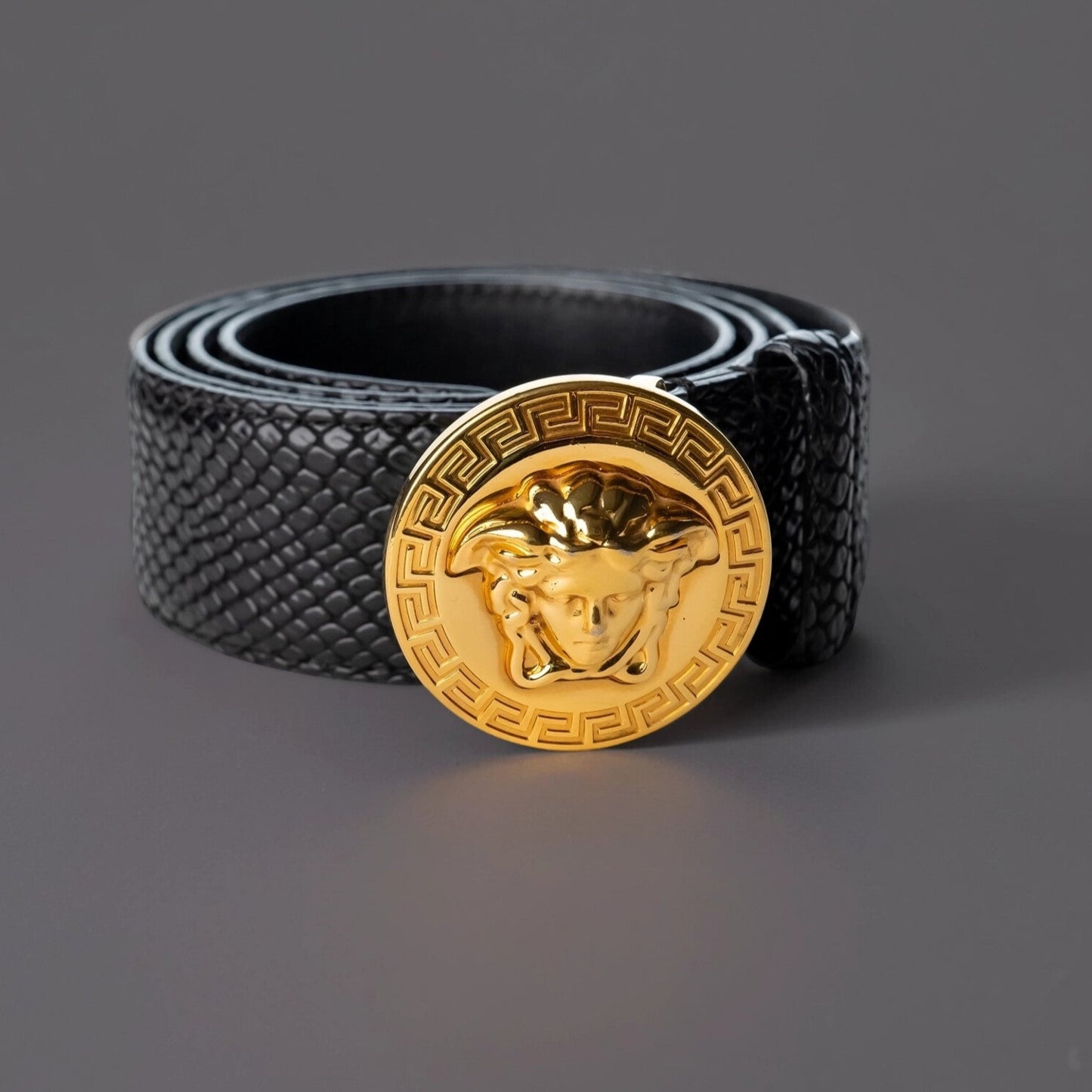 Medusa Snake Embossed Leather Belt 100 40