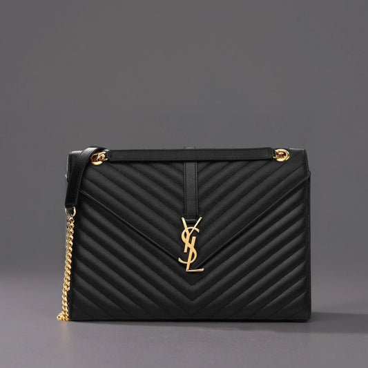 Grain De Poudre Matelasse Chevron Large Monogram Satchel Black