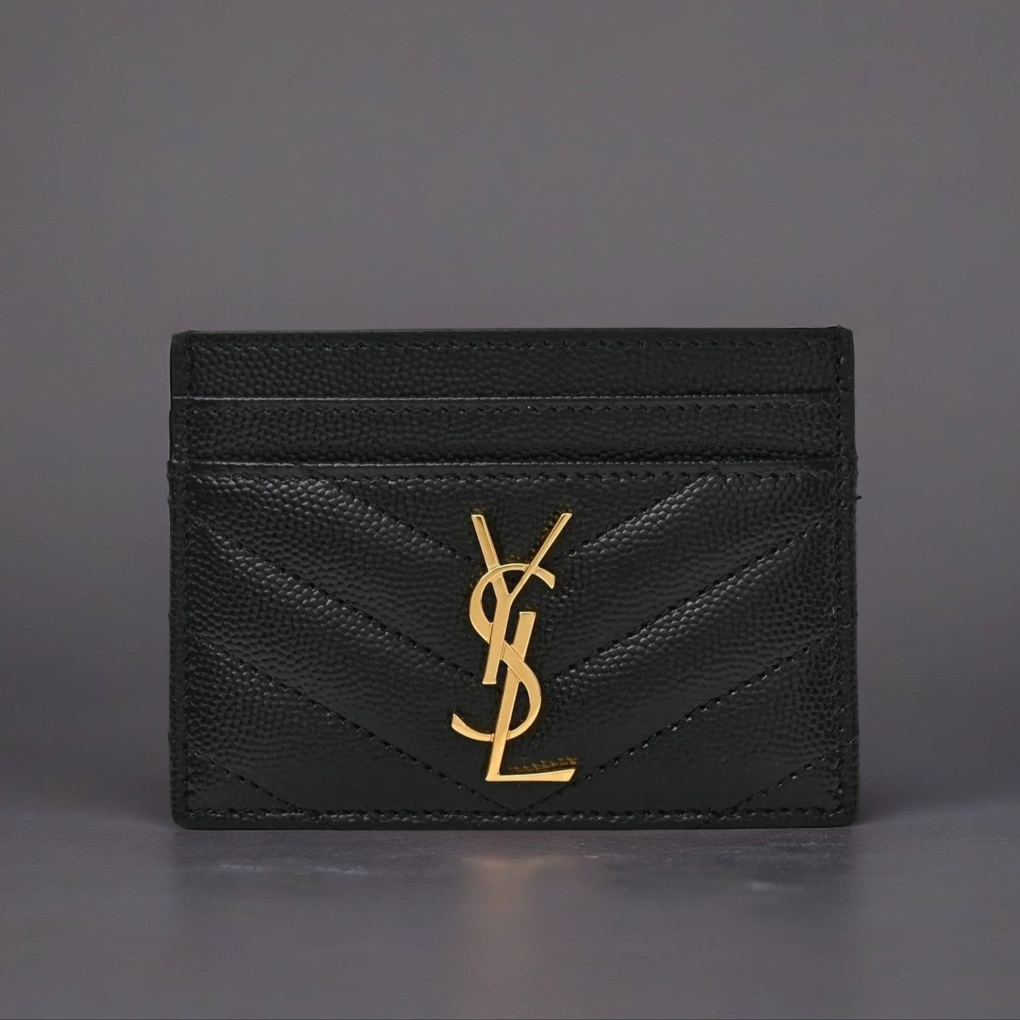 Grain De Poudre Matelasse Chevron Monogram Credit Card Case Black