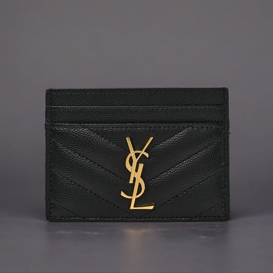 Grain De Poudre Matelasse Chevron Monogram Credit Card Case Black