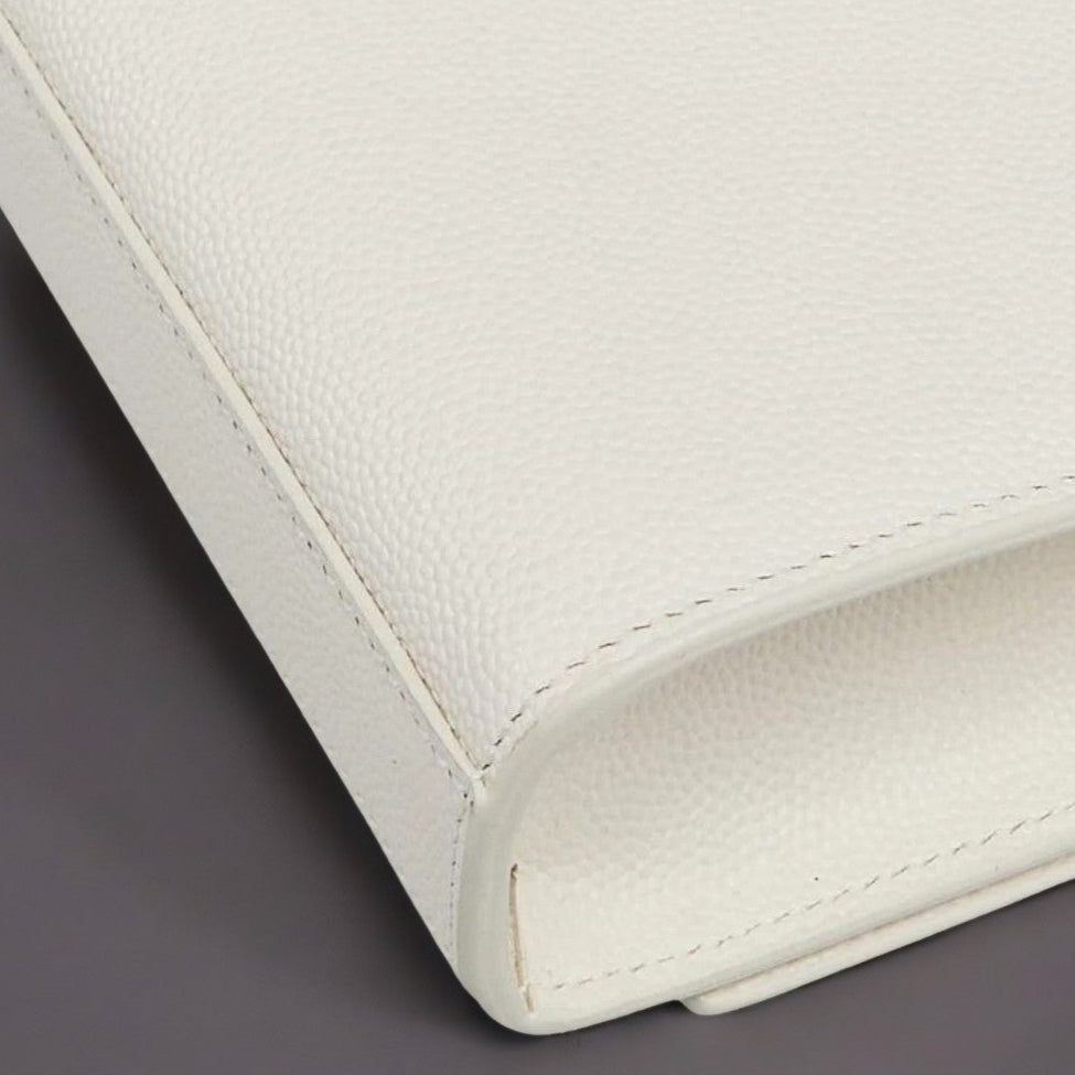 White Pebbled Leather Cassandre Clutch Bag