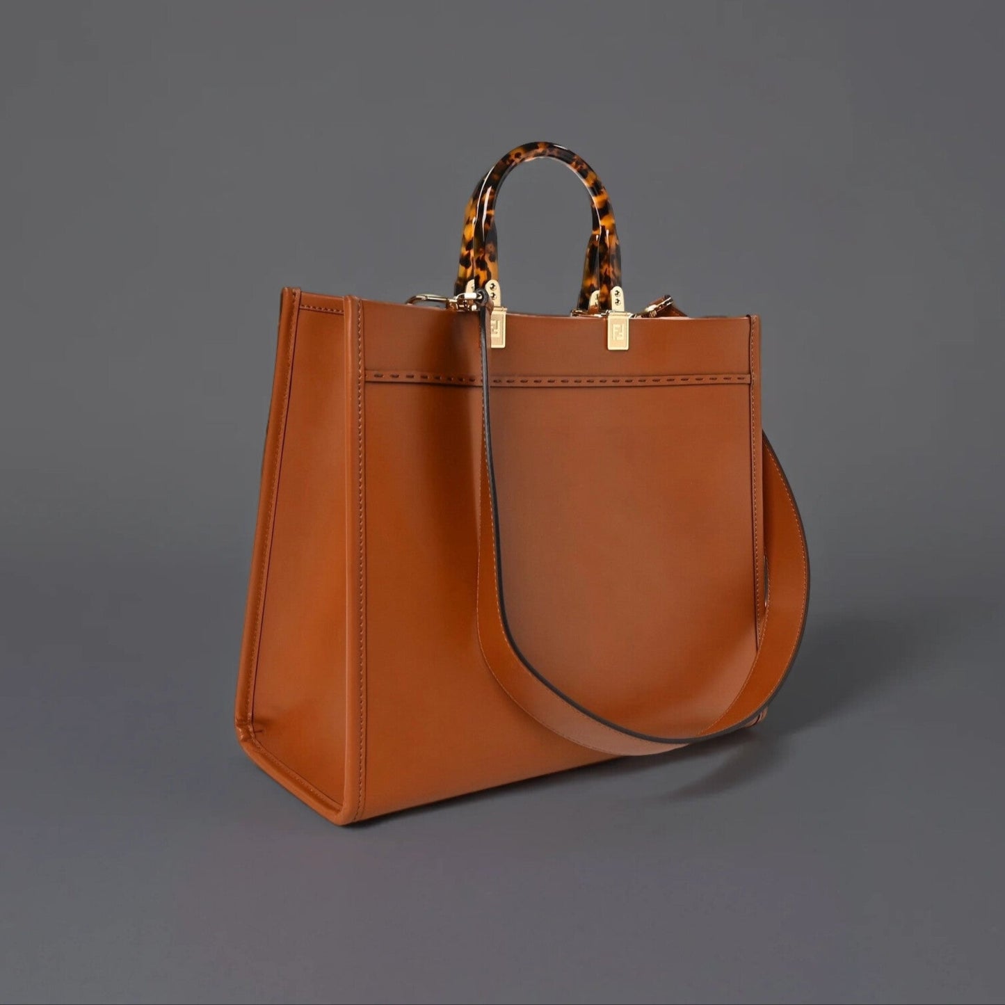 Vitello King Plexiglass Medium Fendi Sunshine Shopper Tote Cuoio