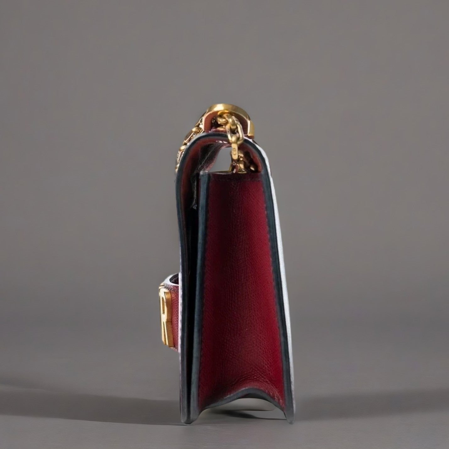 J'Adior Chain Flap Bag Dark Red Grained Leather